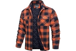 TACVASEN Men's Flannel Shirt Quilted Lined Theraml Winter Coat Button Down Insulated Flannel Shirts Jacket