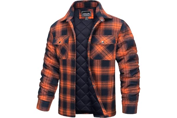 TACVASEN Men's Flannel Shirts Jackets Quilted Lined Lightweight Casual Long Sleeve Button Down Jacket