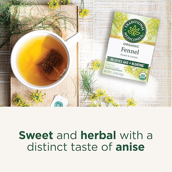 TRADITIONAL MEDICINALS TEA, ORGANIC FENNEL, PROMOTES HEALTHY DIGESTION, 16 TEA BAGS