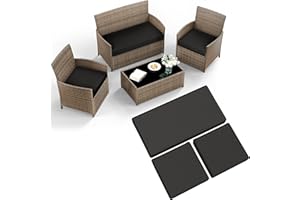 KIMUNUK 3 Pack Outdoor Patio Furniture Cushion Replacement Covers, Waterproof Loveseat Cushion Covers - 36×18×2,18×18×2, for 4-Seater Wicker Rattan Patio Conversation Set Loveseat Couch Furniture, Cover Only