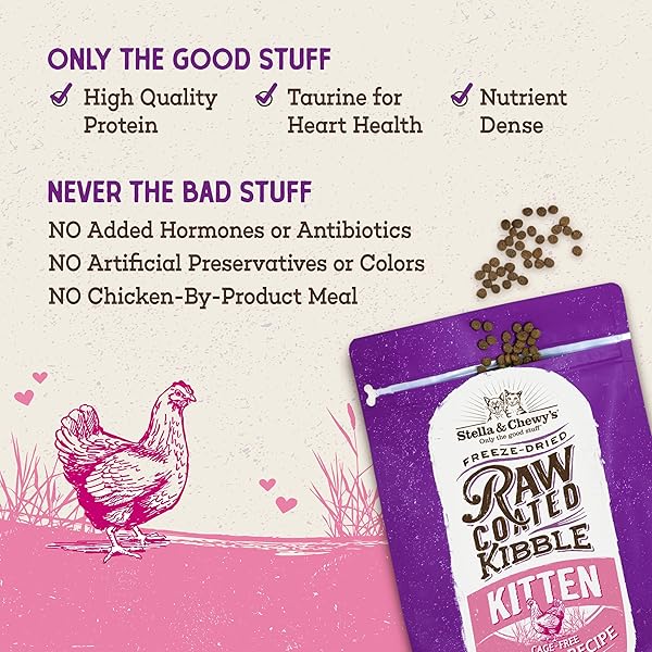STELLA & CHEWY’S RAW COATED PREMIUM KIBBLE CAT & KITTEN FOOD – GRAIN FREE, PROTEIN RICH MEALS – CAGE-FREE CHICKEN FOR KITTENS RECIPE – 2.5 LB. BAG