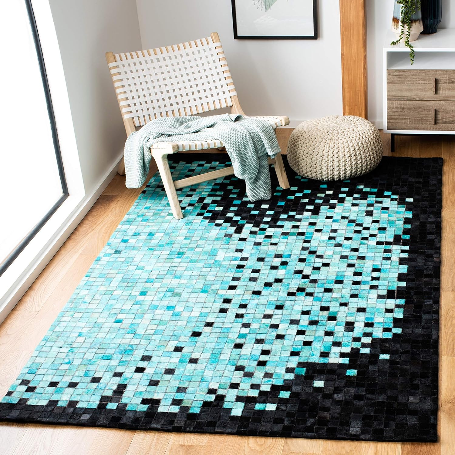 Safavieh STL404A4 Studio Collection Black and Turquoise Leather Area