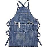 miiinaps Denim Apron With Pockets For Women,Jean Apron For Hair Stylist,Plus Size Aprons,Denim Work Aprons