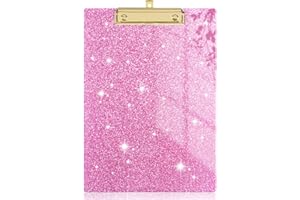 Rimilak Acrylic Glitter Clipboards, Sparkly Board with Low Profile Gold Clip, Designed for Classroom School and Office Use, A4 Letter Size 9 x 12.5 in, Pink