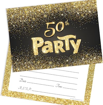 Olivia Samuel 20 Black Gold 50th Birthday Party Invitations with Envelopes