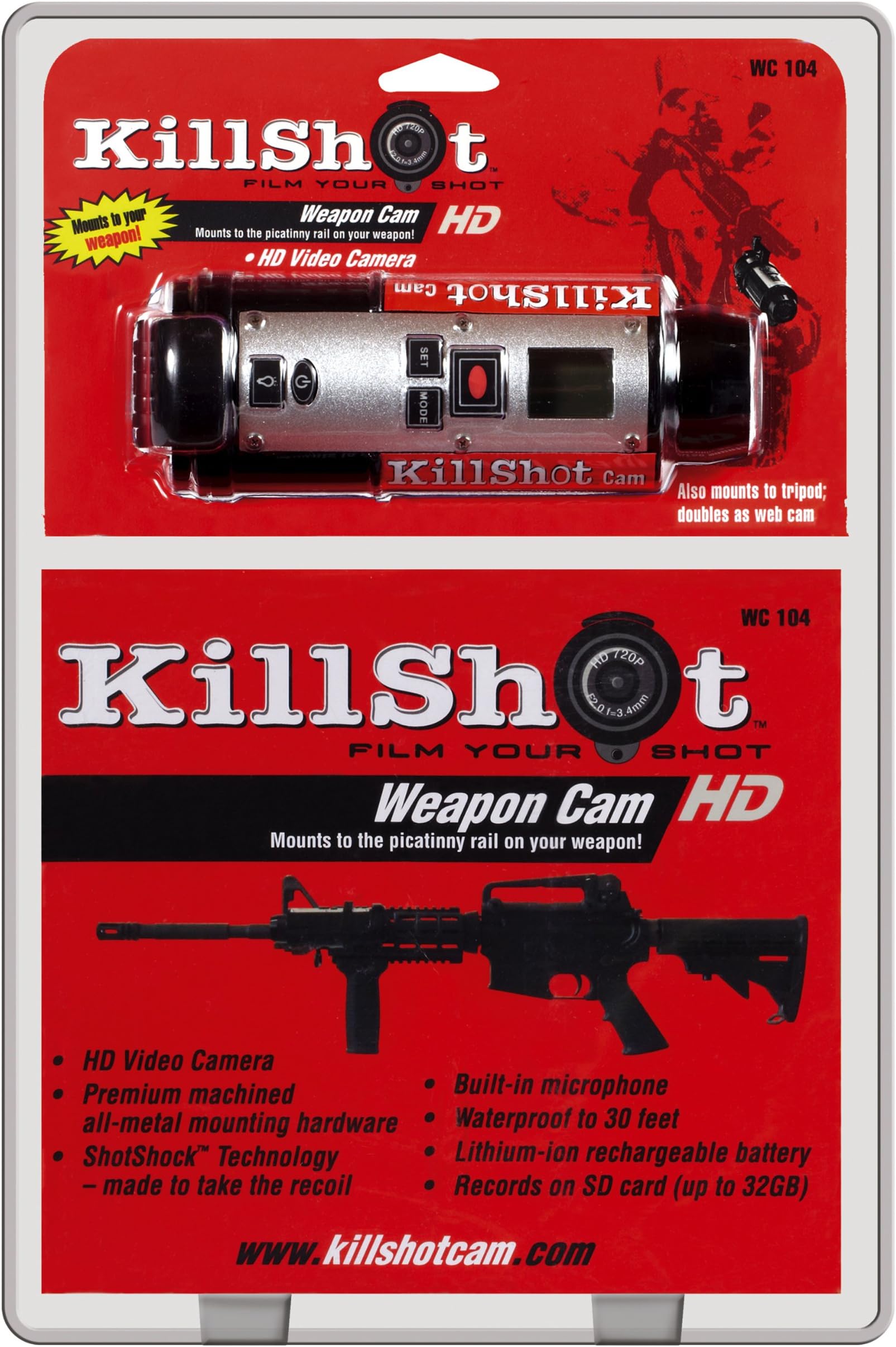 Killshot Weapon Camera with Picatinny Rail Mount, Black