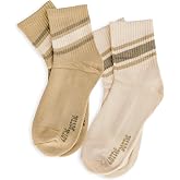 Lottie Dottie Womens Half-Crew Cotton Socks 2-Pack | Checkered and Retro Stripe Socks | Novelty Socks for Women