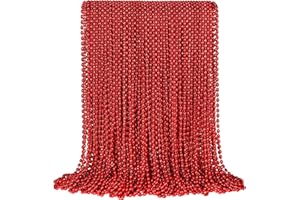 SHAOQINLIN 100 PCS Red Mardi Gras Beads, Red Oval Beads Necklaces Christmas Necklaces 30.5" Metallic Beaded Costume Necklaces Party Necklaces for Valentines Christmas Parade Throws Wedding Birthday Party Favors