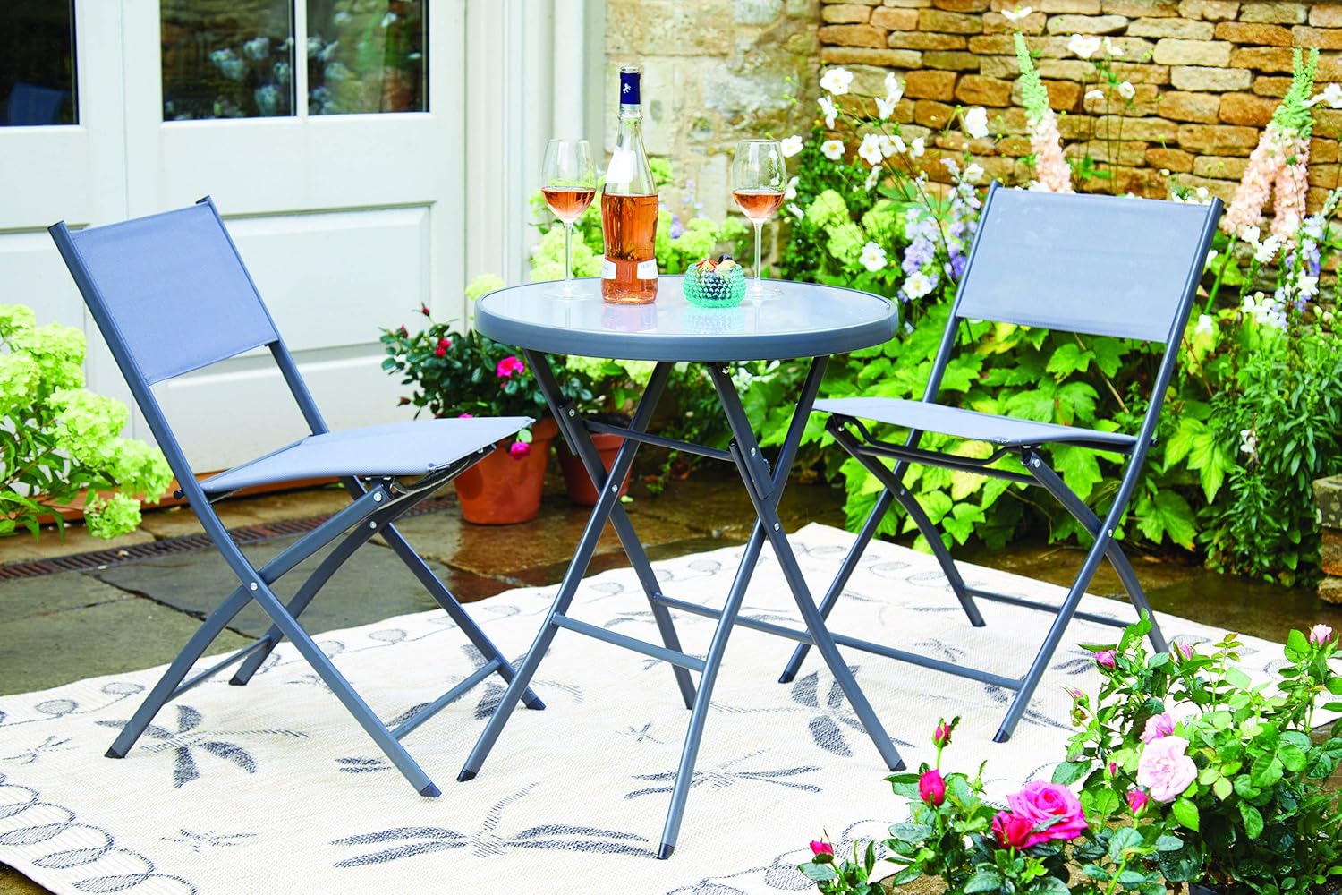 Burwells Compact Foldable Garden Bistro Set, Black Save space with