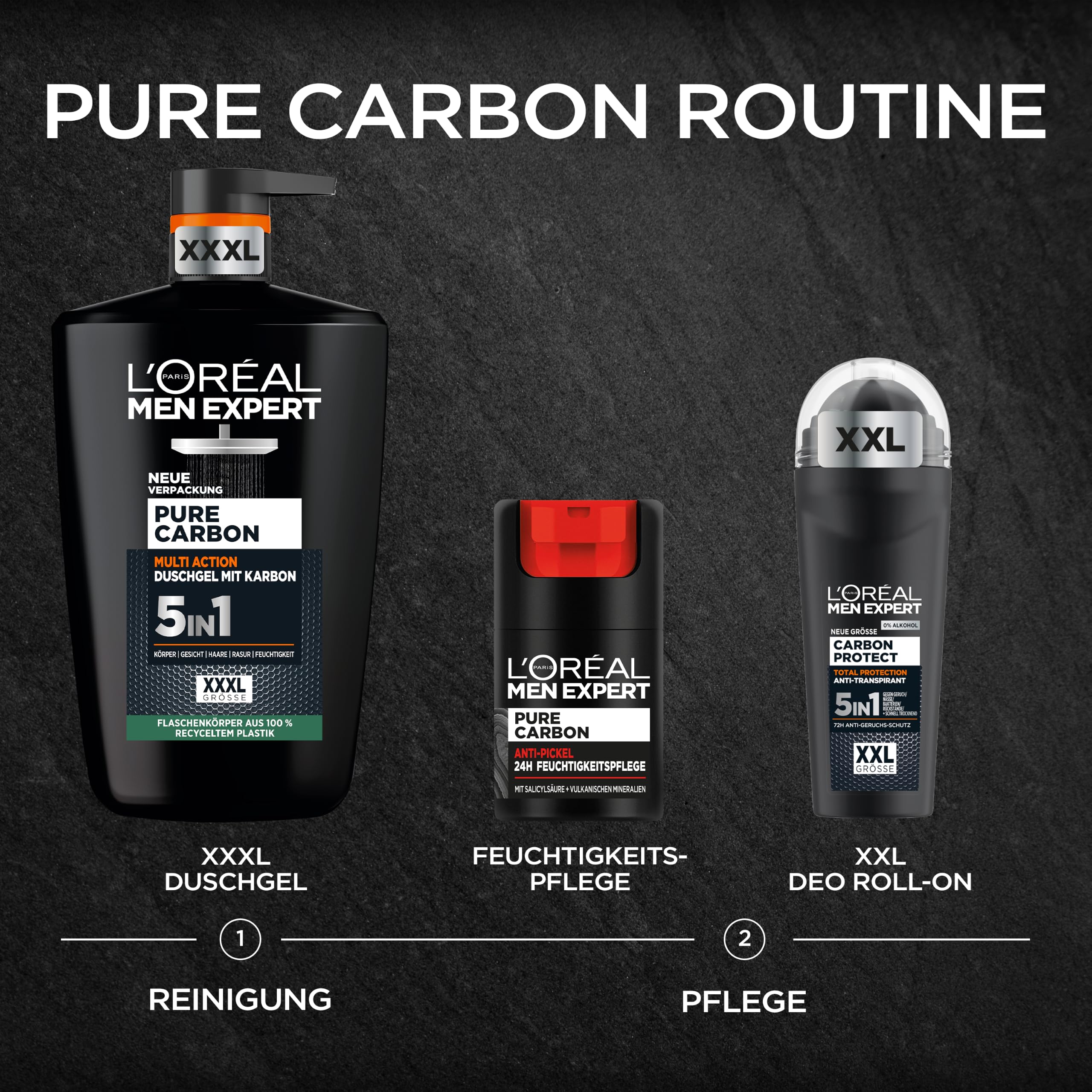 L'Oréal Men Expert XXL 5in1 Deoroller für Männer, Deo Roll-On gegen starken Schweißgeruch, Schwitzen, Achselnässe und weiße Rückstände, Herren 48H Deodorant ohne Alkohol, Carbon Protect, 1 x 100 ml 6