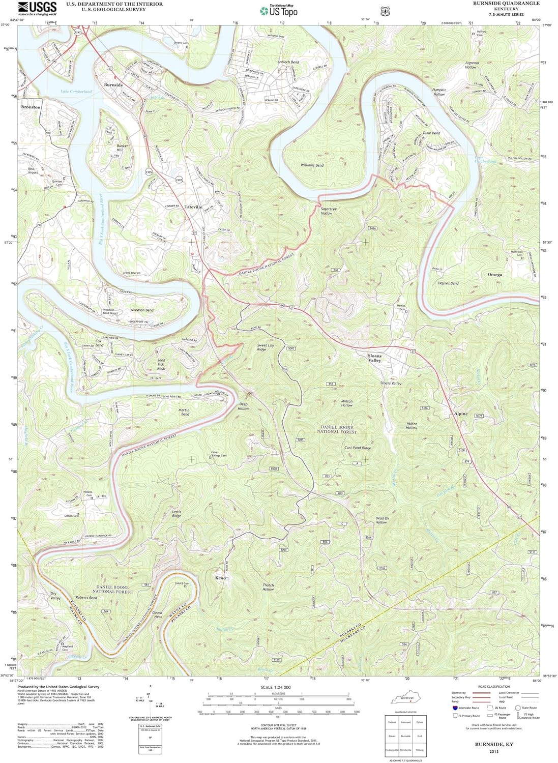 Topographic Map Poster BURNSIDE, KY TNM GEOPDF 7.5X7.5
