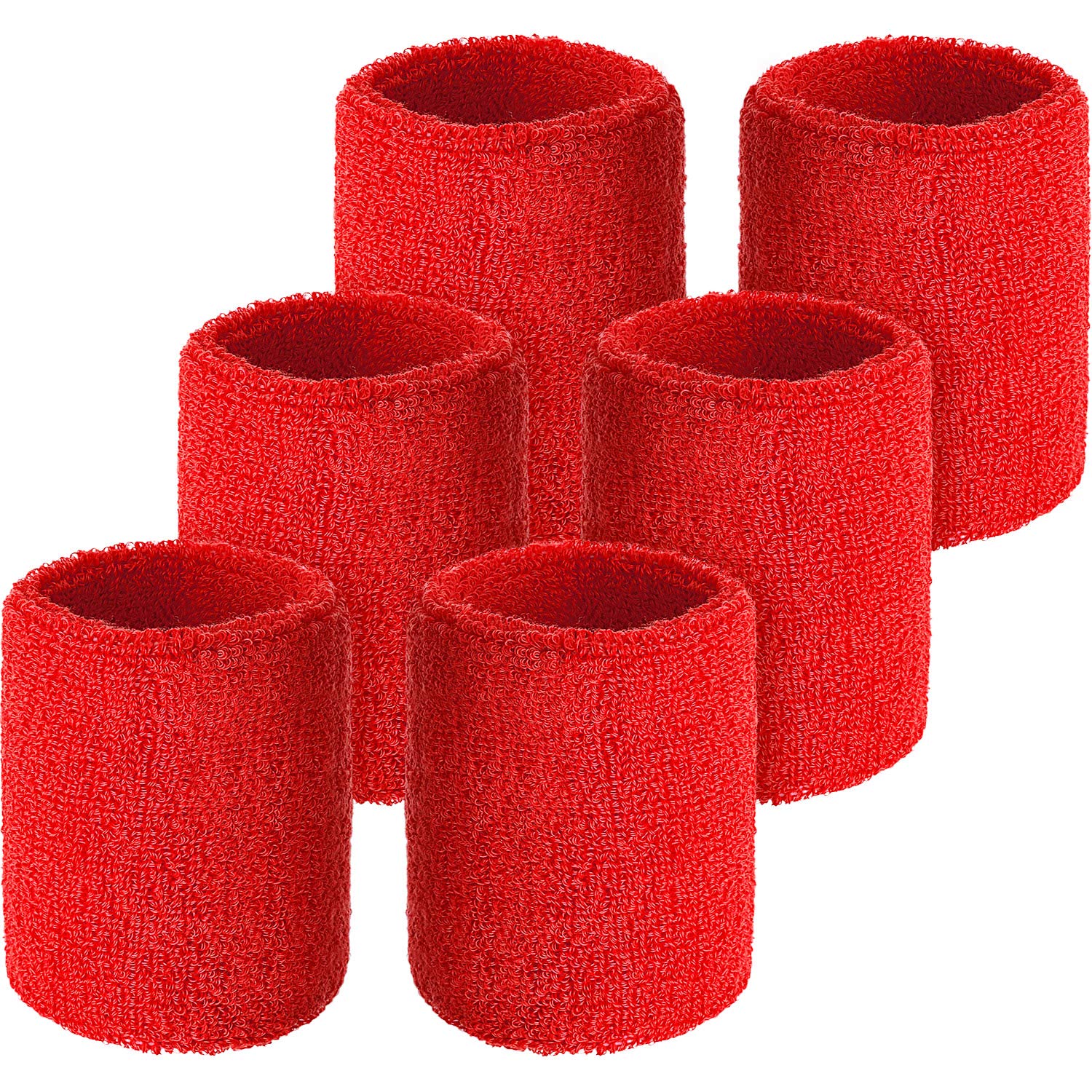 6 Pieces Wrist Sweatbands Tennis Wristbands Absorbent Sweatbands for Football Basketball Running Athletic Sports and Training (Red)
