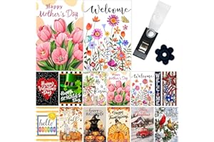 Doncida Seasonal Garden Flag Set of 12 Double Sided 12x18 Inch, Small Yard Flags for the Entire Year, Holiday Spring Mothers Day Garden Flag for Outside Decor, with Free Anti-Wind Clip and Stopper