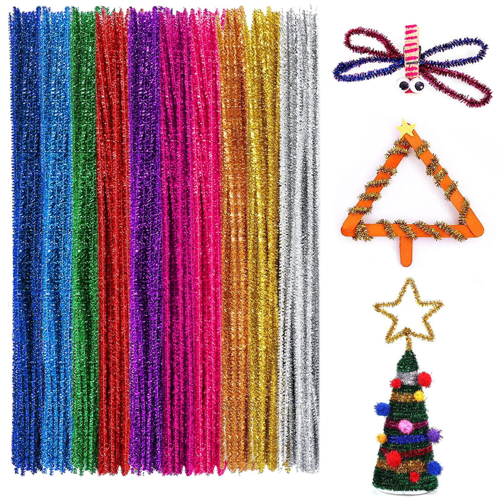 Anvin Pipe Cleaners 100 Pcs 10 Colors Chenille Stems for DIY Crafts Decorations Creative School Projects (6 mm x 12 Inch, Bling-Bling Colors)