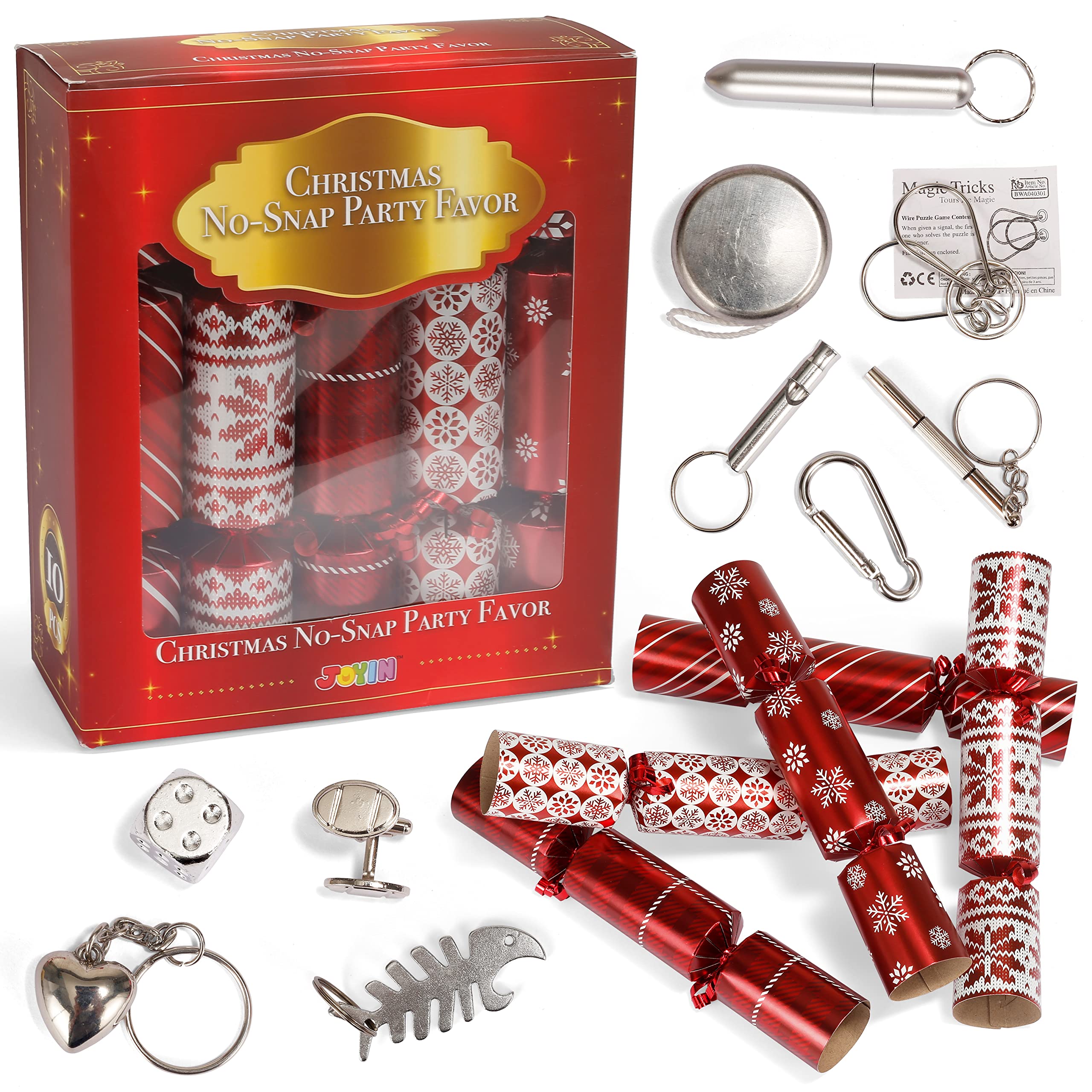 JOYIN 10 Pack Christmas Party Favor Non-Snap Red Deluxe Snowflake Design Party Table Favors with Holiday Party Favor Supplies for Kids and Adults, Christmas Parties, Dinners and Holidays