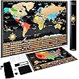 Scratch Off World Map Poster And Deluxe United States Map – Includes Complete Accessories Set & All Country Flags – Premium W