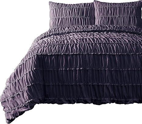 Ruched Bedding 3 Piece Comforter Set Pinch Pleat Bed Cover