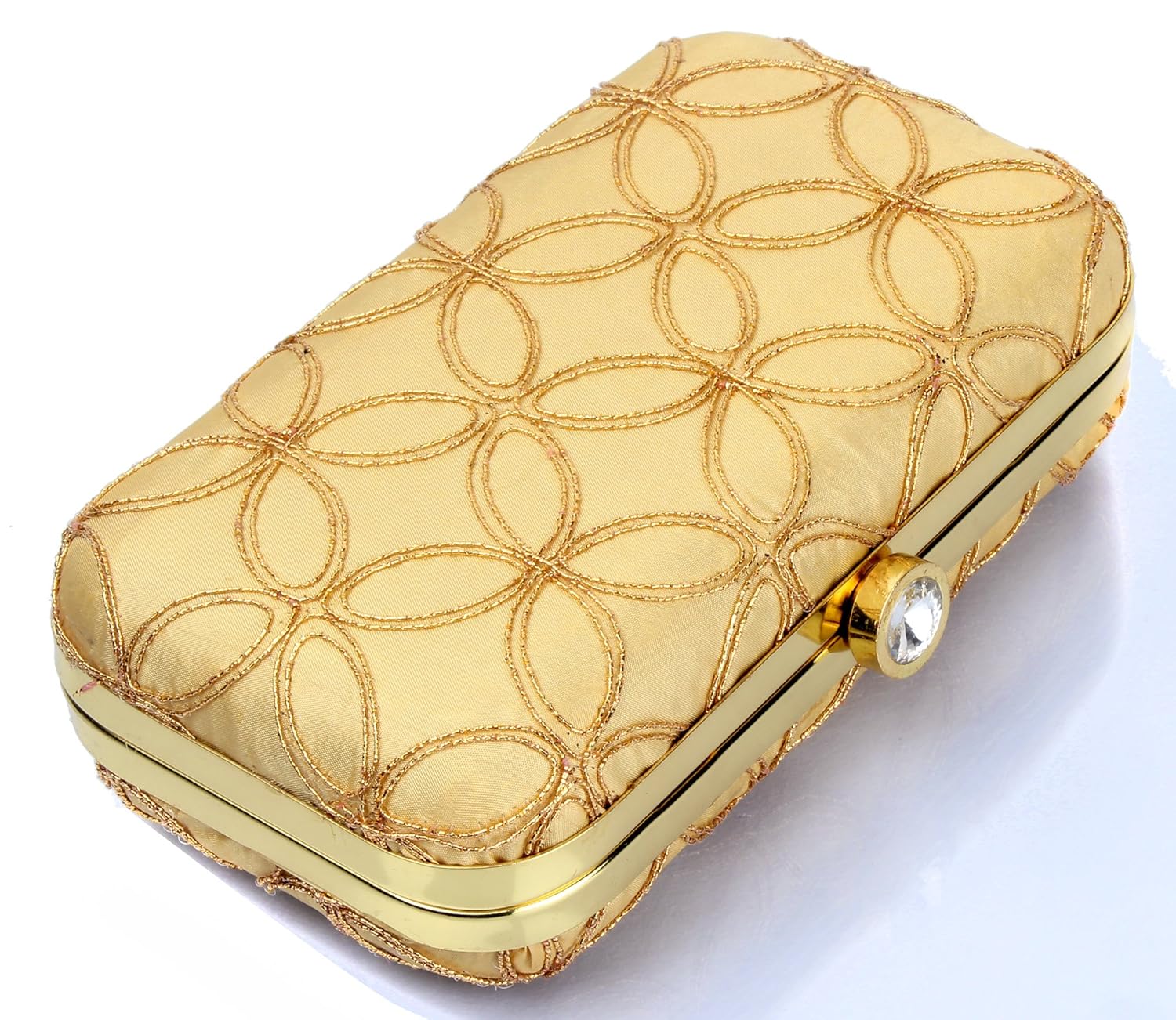 mammon women's bridal clutch with golden sling (bridal-gold-circle)