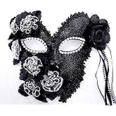 Halloween masquerade Venetian mask costume mask feather masquerade mask Halloween Carnival cosplay party mask full face mask (Black and white)