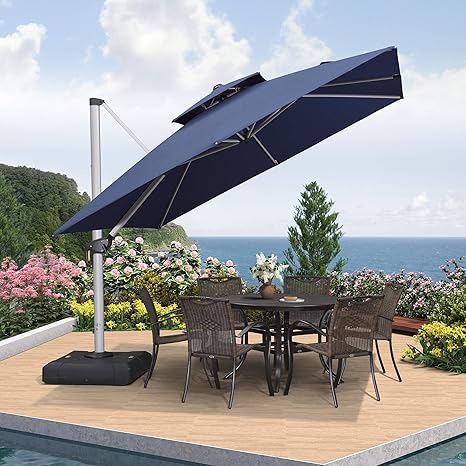 Purple Leaf 10 Feet Double Top Deluxe Sunbrella Square Patio Umbrella Offset Hanging Umbrella Cantilever Umbrella Outdoor Market Umbrella Garden Umbrella Navy Blue Amazon In Garden Outdoors