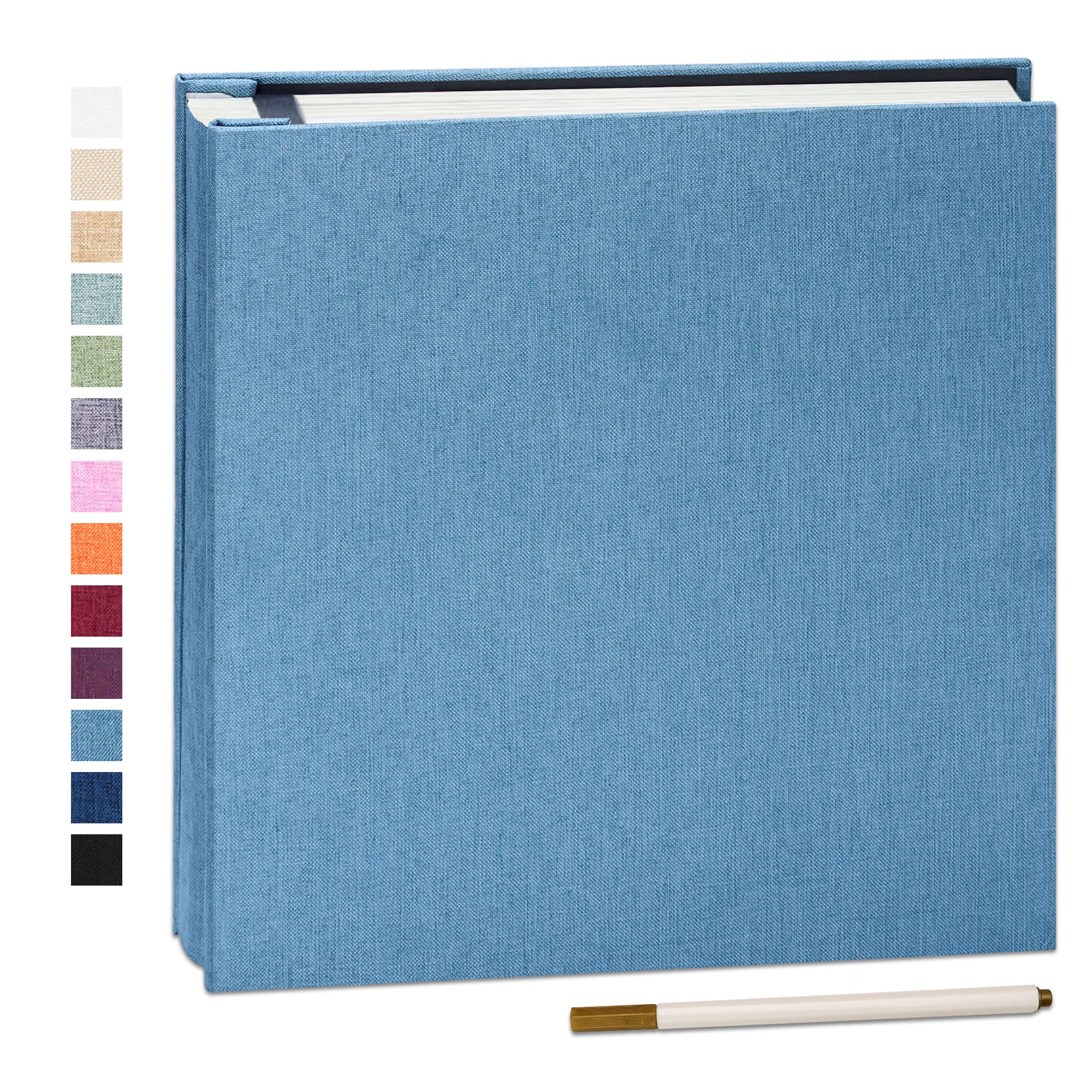 Yopih Adhesive Photo Album 33x32cm with 40 Pages Fits 10 x 15 cm Linen Cover Scrapbooking DIY Photo Album with A Metallic Pen Save Baby Growth Wedding Travel Skyblue