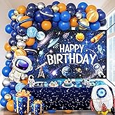 Outer Space Birthday Decorations for Boys,Party Decor Supplies Boy Including Happy Birthday Backdrop,Rocket Balloons Astronaut Foil Balloon