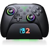 Spican Switch 2 Controller for Nintendo Switch 2/Switch/OLED/Lite, Wireless Switch Controller with Charging Dock, RGB Switch Pro Controller with Hall Effect, Macro, Turbo and Vibration, Black