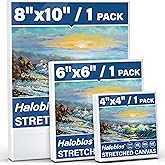 Halobios Stretched Canvases for Painting with 4x4 Inch, 6x6 Inch, 8x10 Inch, 3 Packs Pinting Blank Canvases for Acrylics,Oils & Other Painting Media, 5/8 Inch Profile 100% Cotton Artist Framed Canvas