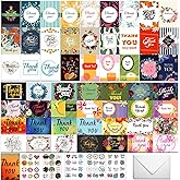 Eilyliafe 56 Bulk Thank You Cards, Assorted Thank You Cards with Envelopes, Matching Stickers and Storage Box - 4 x 6 Inch Blank Thank You Greeting Cards