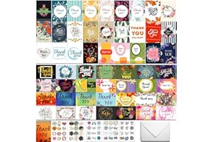 EILYLIAFE 56 Bulk Thank You Cards, Assorted Thank You Cards with Envelopes, Matching Stickers and Storage Box - 5 x 7 Inch Blank Thank You Greeting Cards