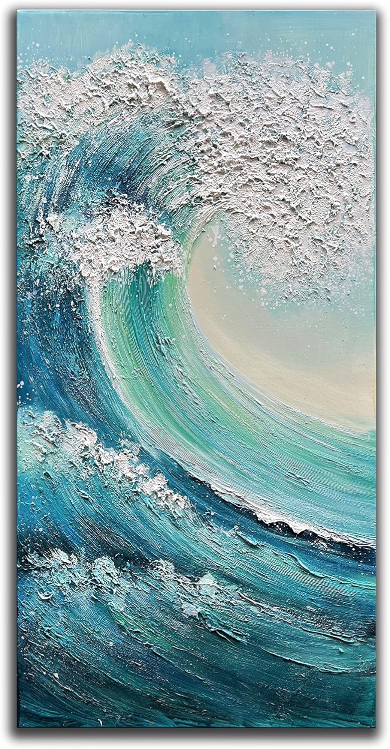 Paintings - JELRINR Sea Waves Large Canvas Wall Art Oil Painting On Canvas Texture Seascape paintings Hand painted Acrylic paintings Room Bedroom Home Decorations Modern Abstract Art 24x48inch