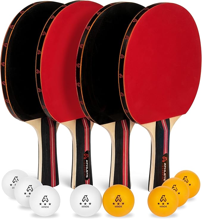 Ping Pong Paddle Set of 4 Pro Wood PingPong Paddles and