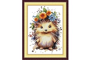 Maydiyer Counted Cross Stitch Kits for Adults,14CT Unprinted Pattern Embroidery Kits for Beginners,Easy Cross-Stitch Set DMC Threads Needlework-Pretty Hedgehog 12.6''×16.9''