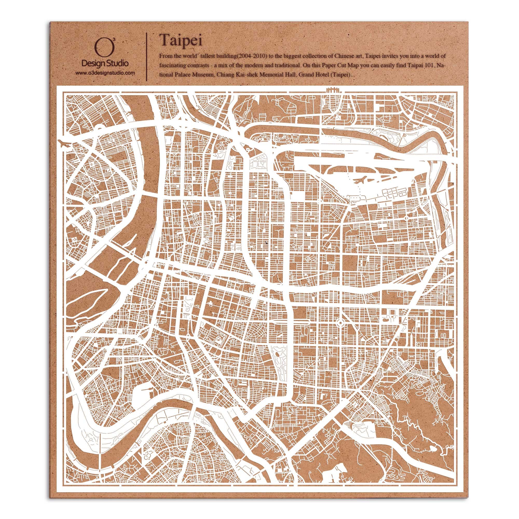 Taipei Paper Cut Map by O3 Design Studio White 30x30 cm Paper Art — image 1
