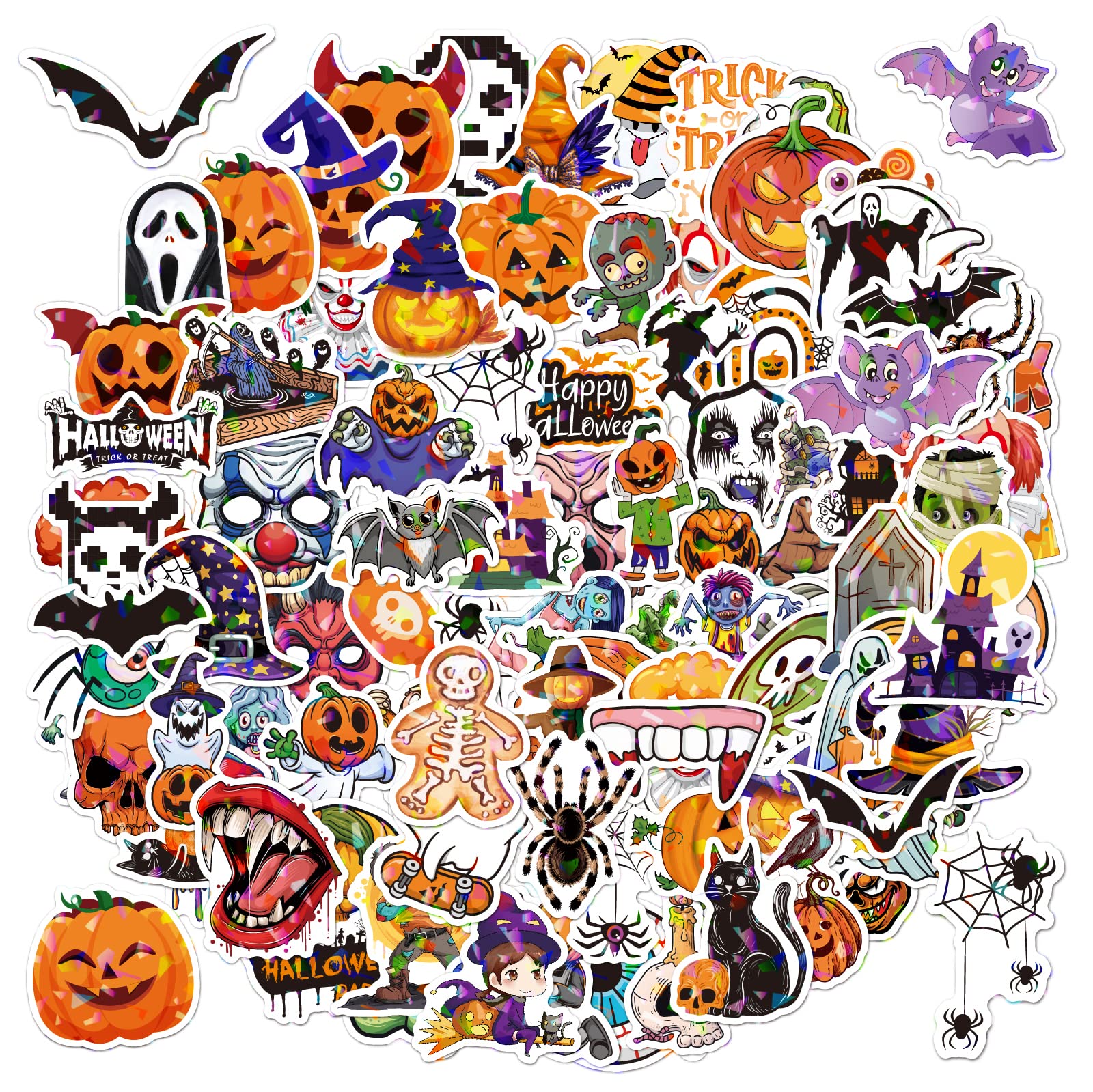 Photo 1 of 100PCS Halloween Stickers for Kids, Vinyl Decals Non-Repeating Glitter Halloween Stickers, Vinyl Waterproof Holiday Party Stickers, Kids and Youth Adult Party Favors Gifts (Halloween-Q17)