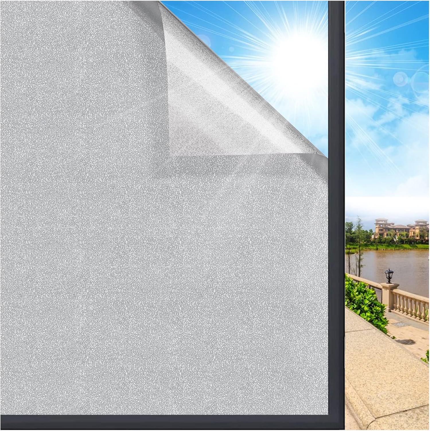 Window Treatments - Window Tinting Film for Home, Sun Blocking Frosted Window Privacy Film Day and Night Anti UV Heat Control Night Privacy Window Film Non-Adhesive Static Cling Home Decor (17.5 x 78.7 Inch)
