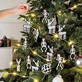 24 Pcs Gothic Skeleton Christmas Ornaments 4'' Spooky Skeleton Tree Decor | Skull Reindeer Christmas Decor, Double-layer Goth Hanging Ornaments for Xmas Tree Winter Party Holiday