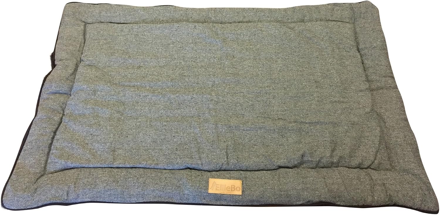 Ellie-Bo XXL Reversible Tweed and Black Faux Fur Mat for 48-inch Dog Cage, Black and Grey, 117 x 75 x 3 cm (L x W x H)