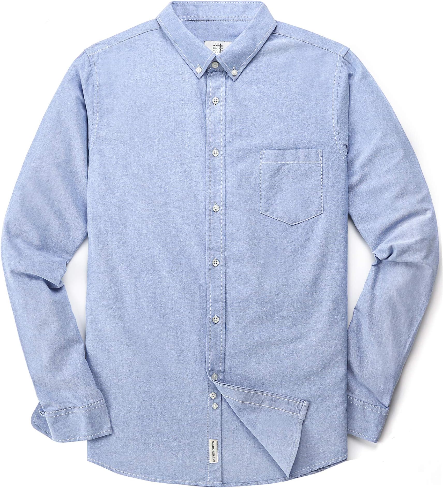 Men's Oxford Long Sleeve Button Down Dress Shirt With Pocket,Sapphire,X-Large