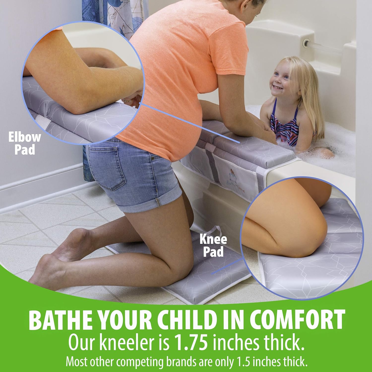 BathTime Bath Kneeler and Elbow Rest Pad - 1.75-Inch Knee & Arm Support Pads with 8 Suction Cups - Set Includes Storage Tote Bag, Bathing Sponge, Rinse Cup, Baby Toys - Portable Cushioned Accessories : Baby