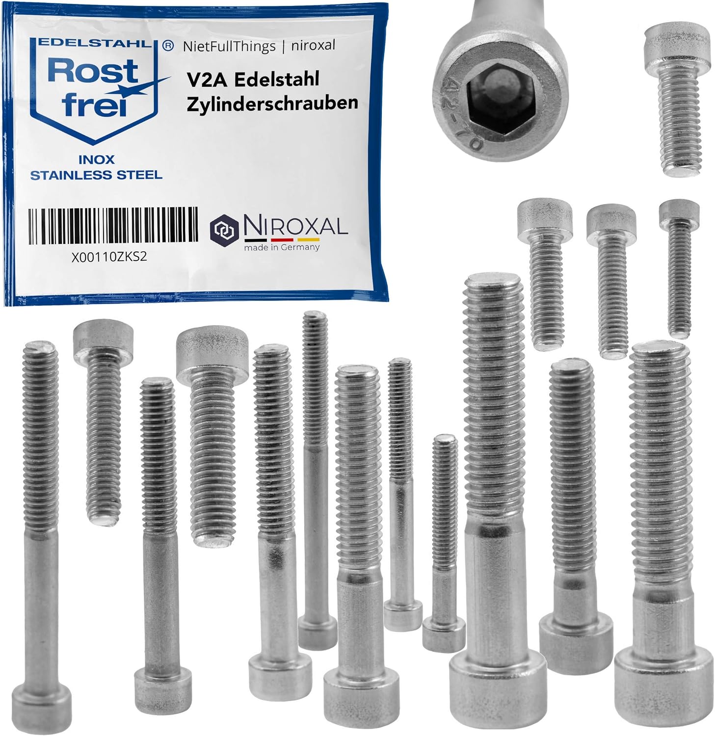 Stainless Steel Socket Head Cap Screws M4 (4 mm) (AISI 304) V2A DIN 912 / ISO 4762, 20 mm Screw Length