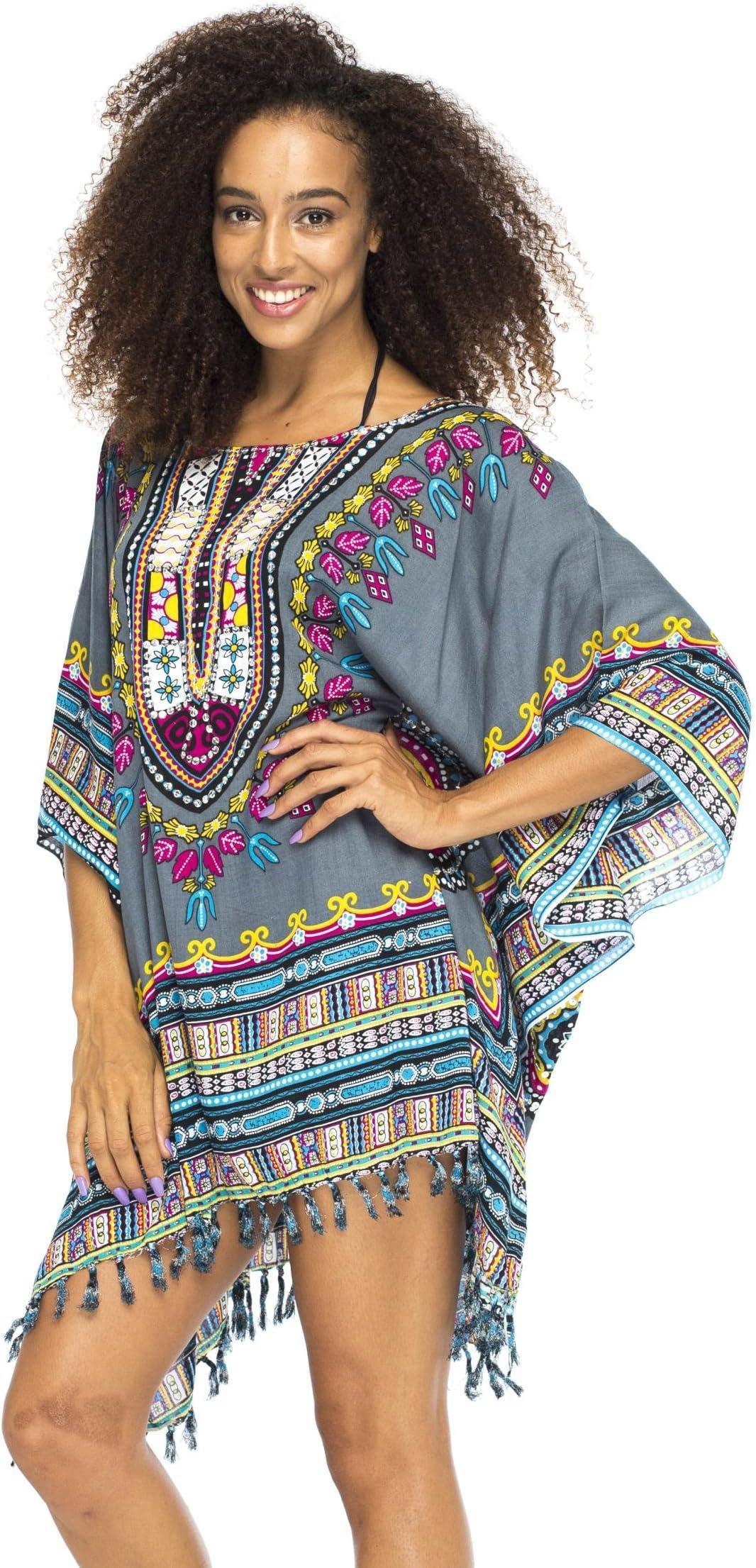 Back From Bali Womens Short Swimsuit Beach Cover Up Sequins African Patterns