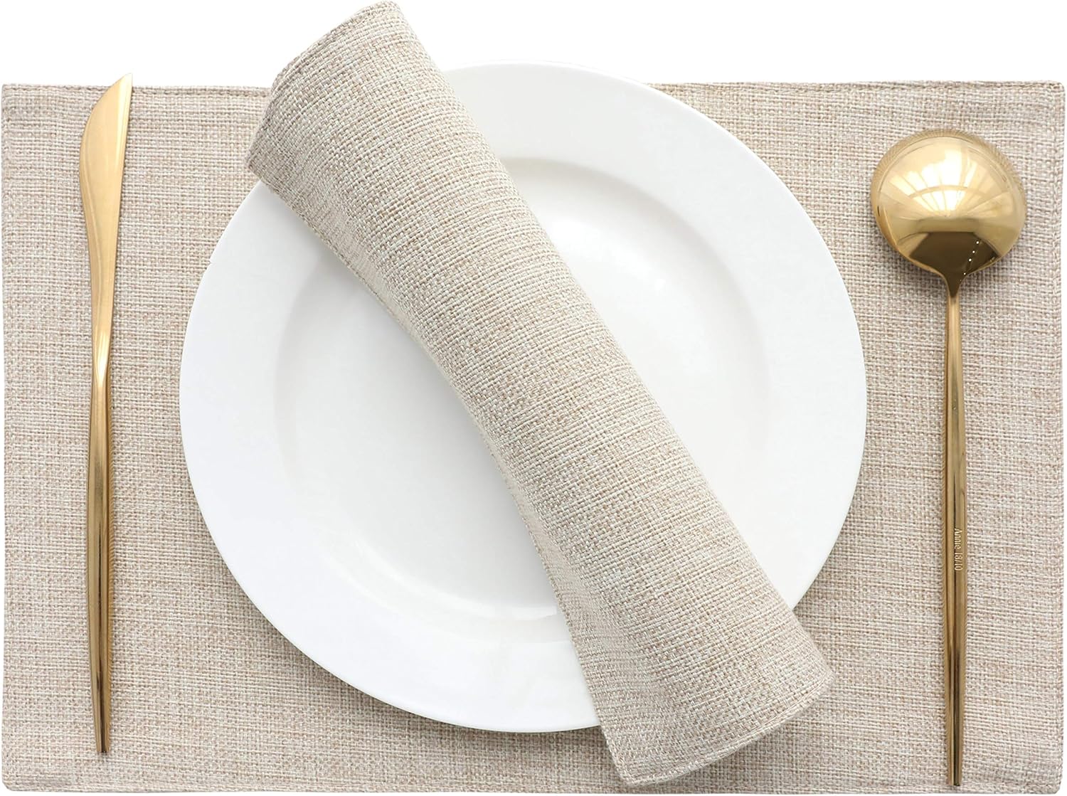 Home Brilliant Set of 4 Placemats Heat Resistant Dining Table Place Mats Kitchen Table Mats, Light Linen: Home & Kitchen