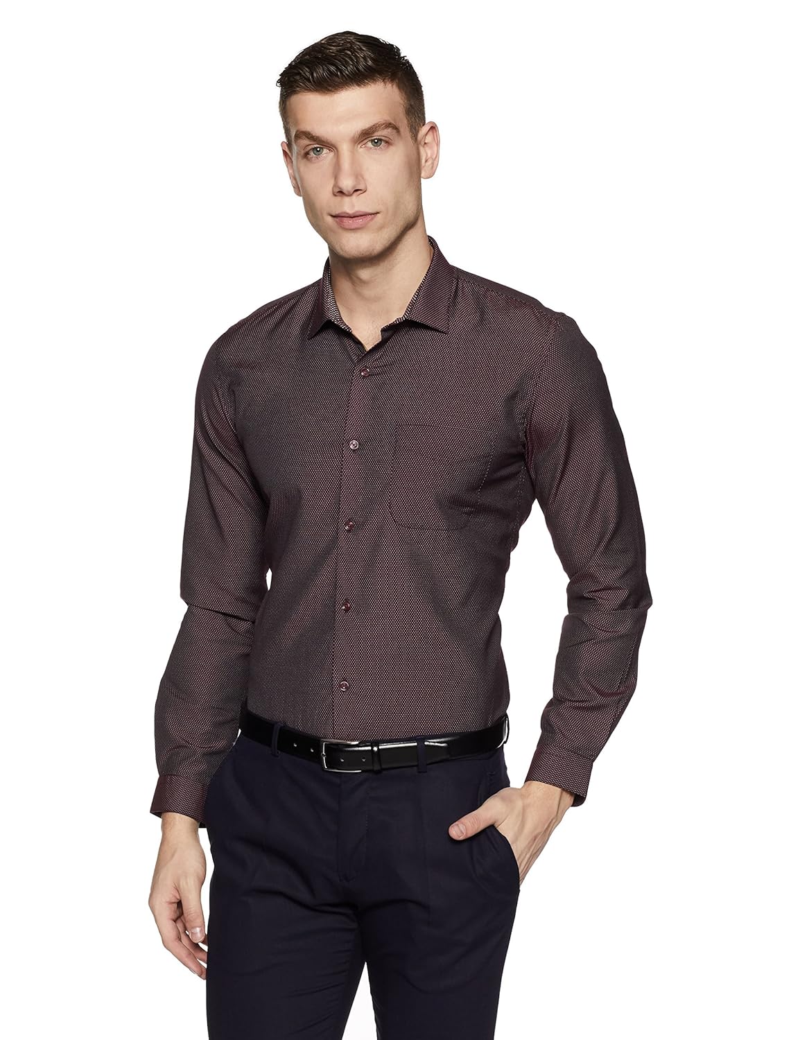 peter england men's plain slim fit formal shirt