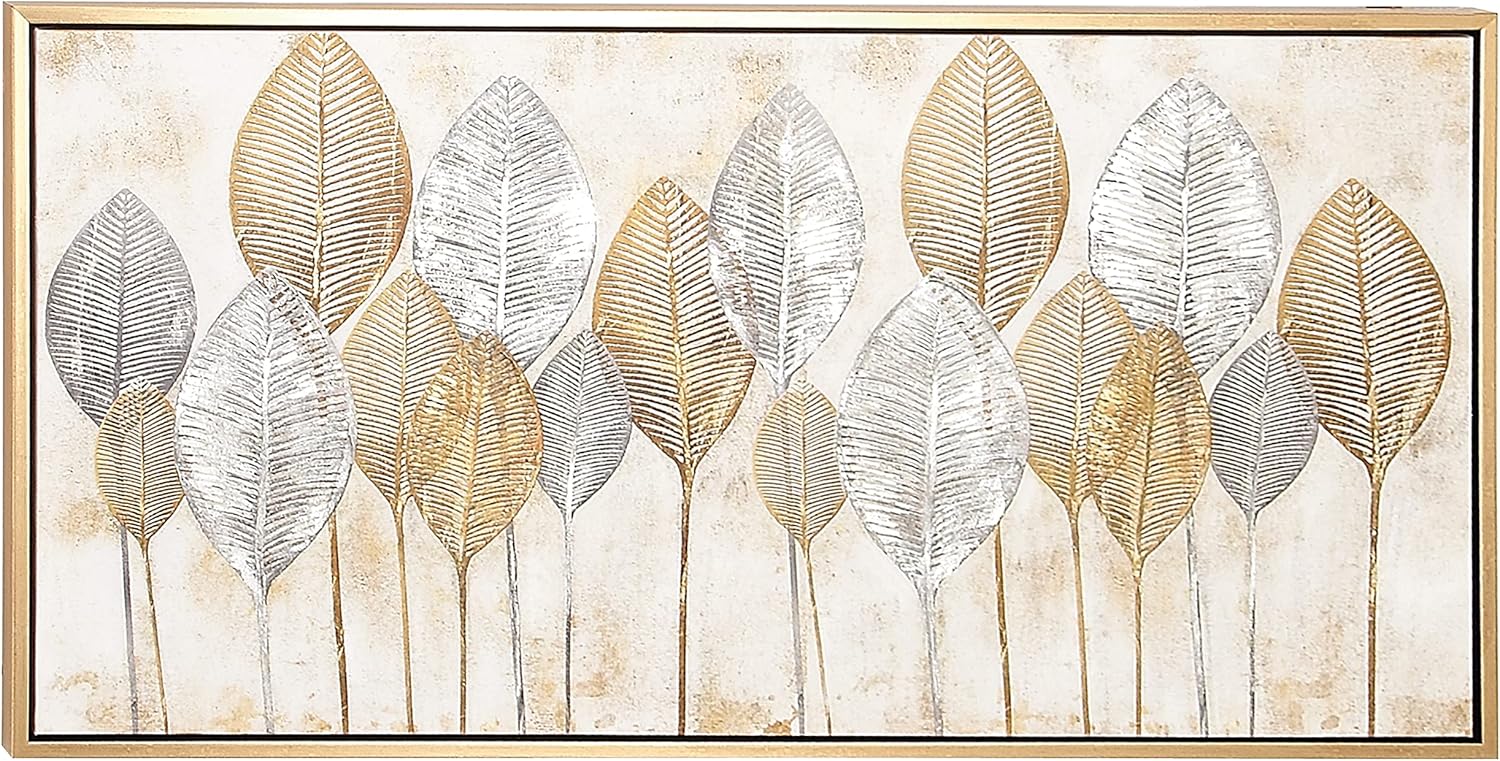 Paintings - CosmoLiving by Cosmopolitan Canvas Leaf Framed Wall Art with Gold Frame, 55