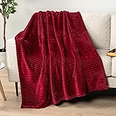 PAVILIA Super Soft Fleece Throw Blanket Burgundy Wine Red, Luxury Fuzzy Plush Flannel Throw, Warm Cozy Ribbed Microfiber Blanket for Sofa Couch Bed, Lightweight Striped Blanket, Wine, 50x60