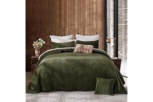 SHALALA NEW YORK SHALALA Velvet Quilt King Size,Striped Bedding Set,Lightweight Velvet Comforter,Luxurious Cozy Bedspread and Coverlet with Soft Brushed Microfiber Back for All Season(King,Army Green)