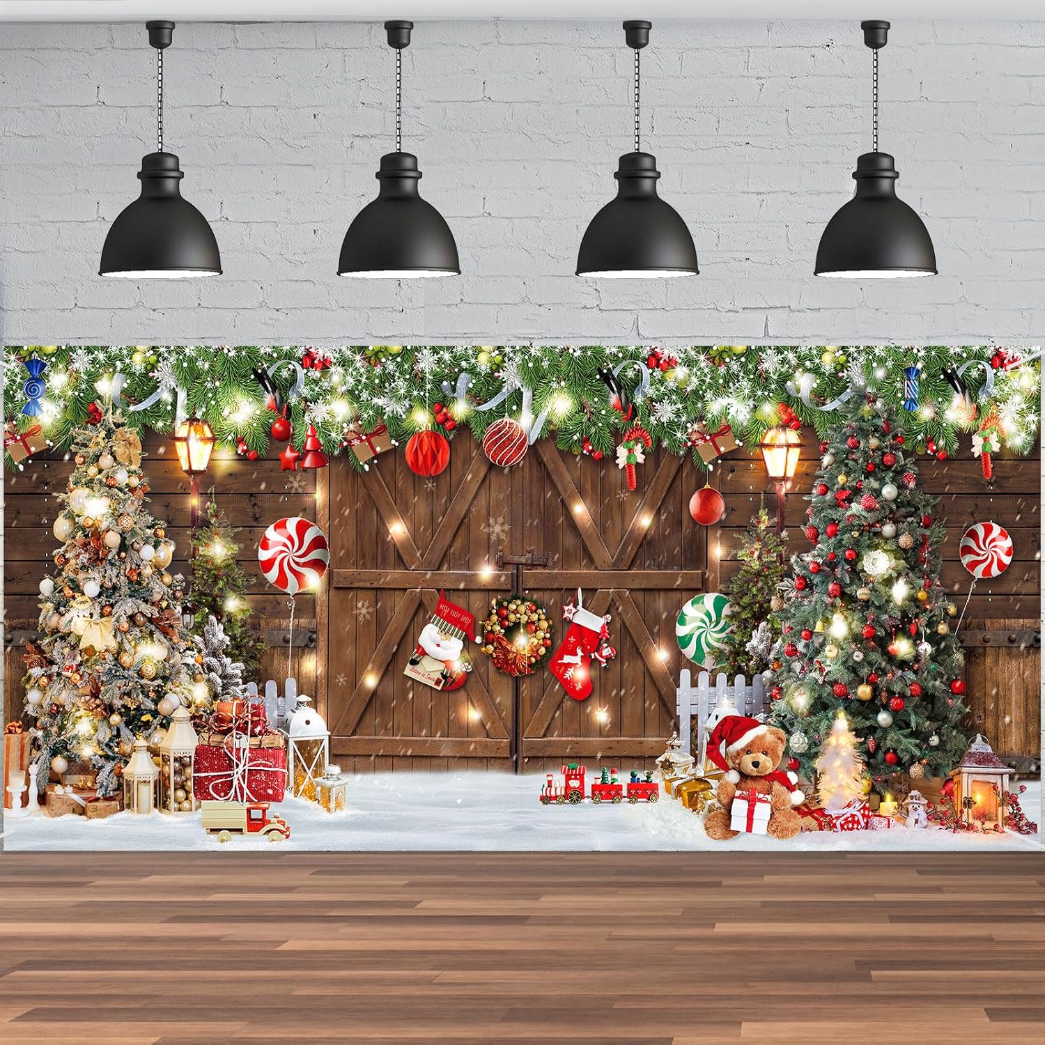 Garage Door Decorations - Newwiee Christmas Garage Door Decorations Garage Door Banner with LED Light String 6.07 x 13.12ft Large Garage Door Cover Christmas Backdrop Decoration for Xmas Holiday Winter Party (Winter Theme)