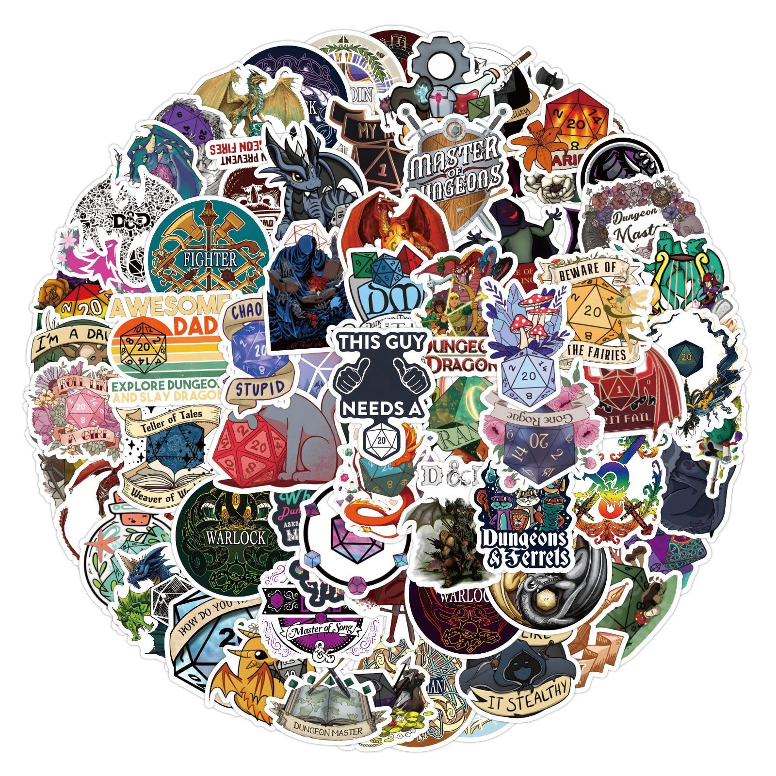 100pcs Dungeons and Dragons Stickers Packs for Teens Adults, Vinyl Waterproof Cool Gaming Decals for Laptop Water Bottles Skateboard Guitar