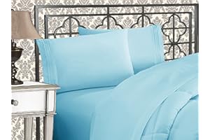 Elegant Comfort Luxurious 1500 Premium Hotel Quality Microfiber Three Line Embroidered Softest 4-Piece Bed Sheet Set, Wrinkle and Fade Resistant, King, Aqua Blue